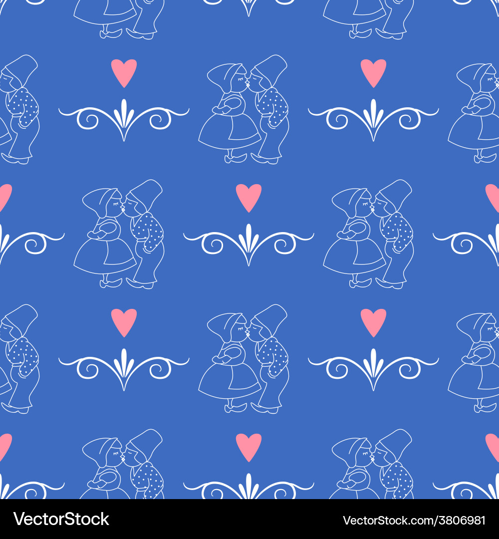 Seamless pattern with dutch ornaments deflt blue Vector Image