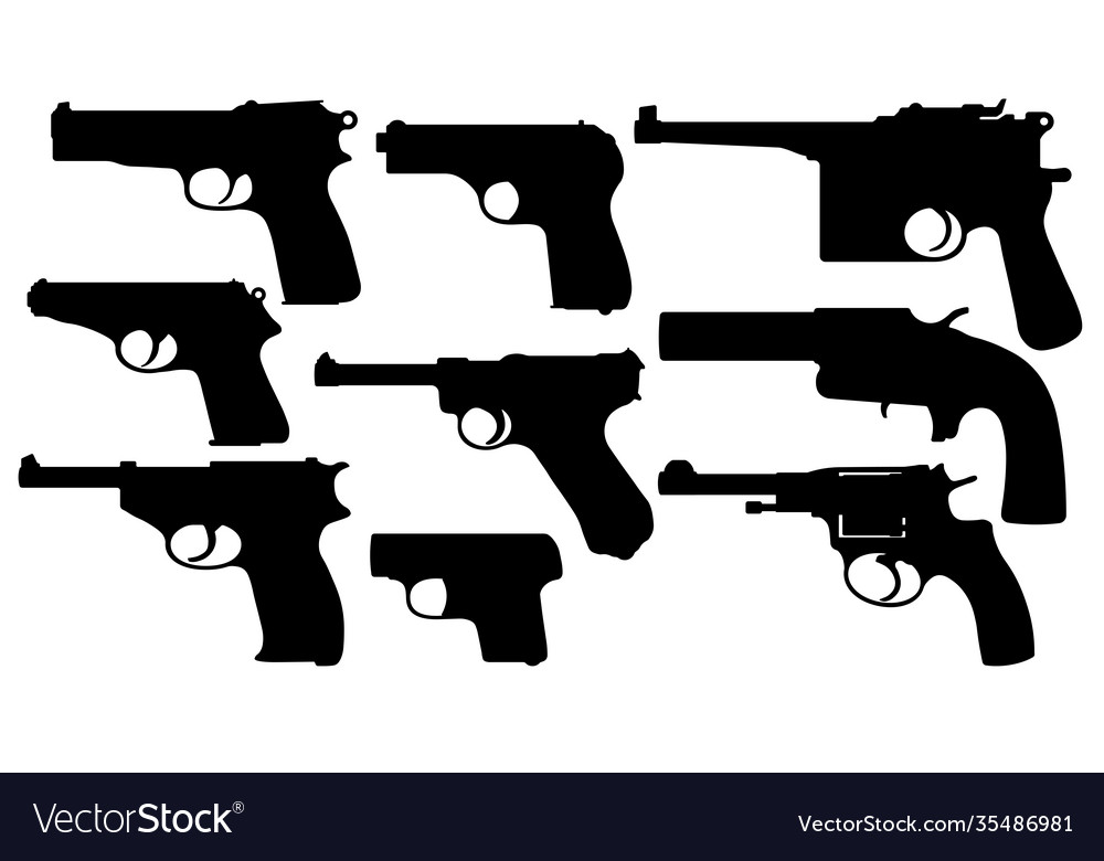 Vintage pistols collection gun weapons Royalty Free Vector