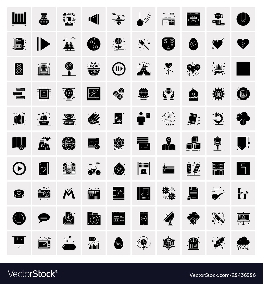 100 solid business icons for web and print Vector Image 100 solid business icons for web and print