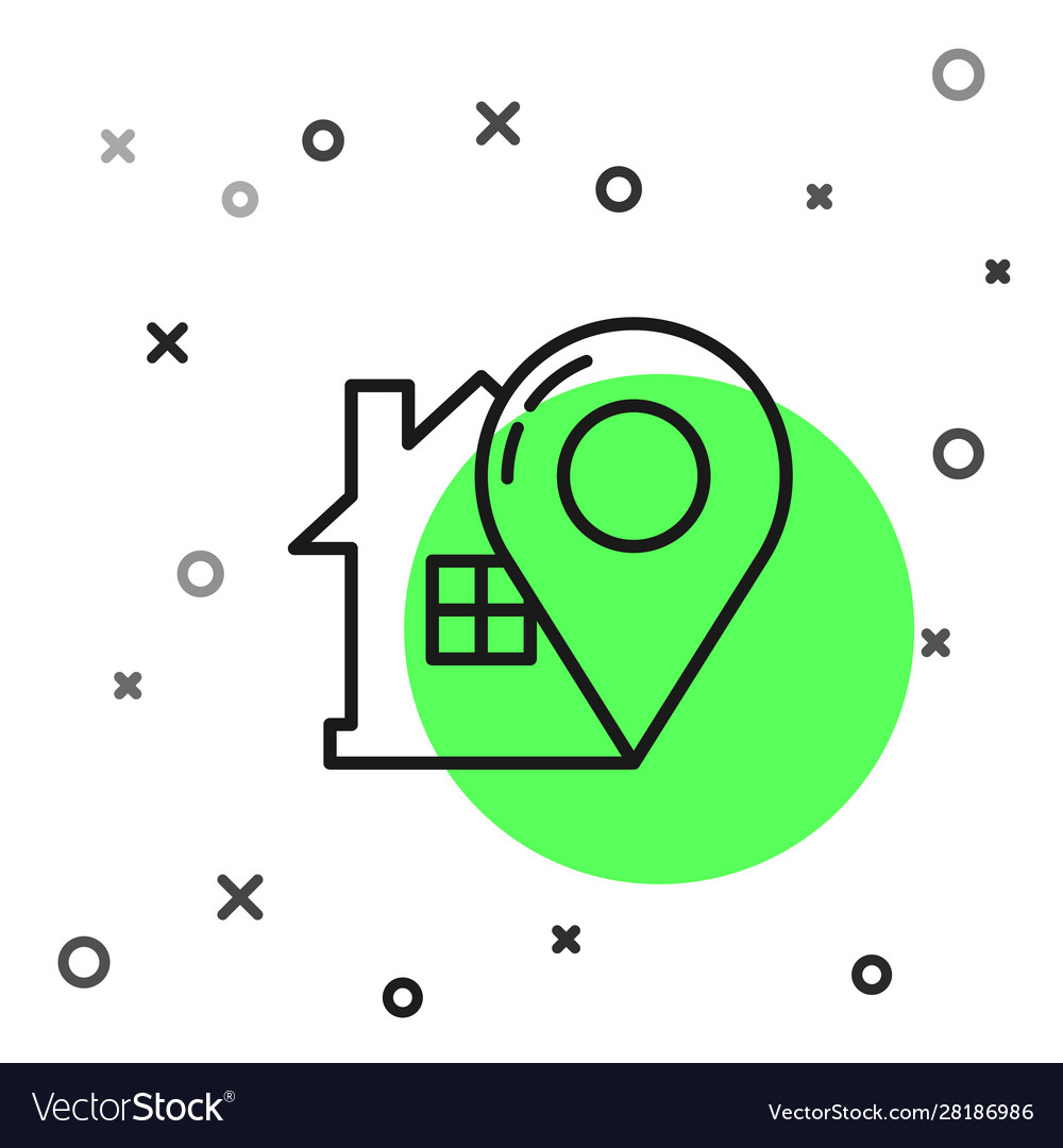 Black line map pointer with house icon isolated vector image Black line map pointer with house icon isolated