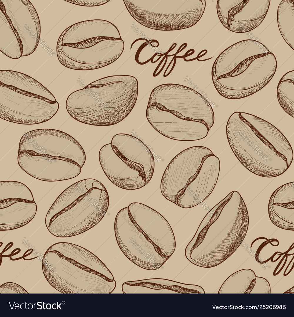 Coffee seamless pattern beans hand-drawn