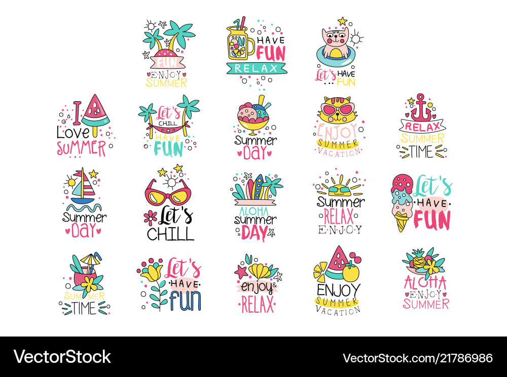 Cute summer labels set enjoy summer vacation hand Vector Image