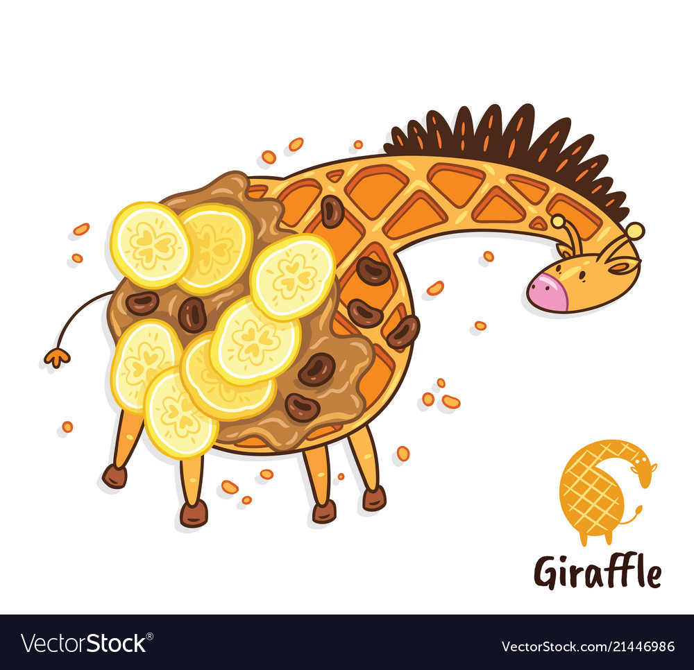 Fancy waffle dessert in form a giraffe Royalty Free Vector