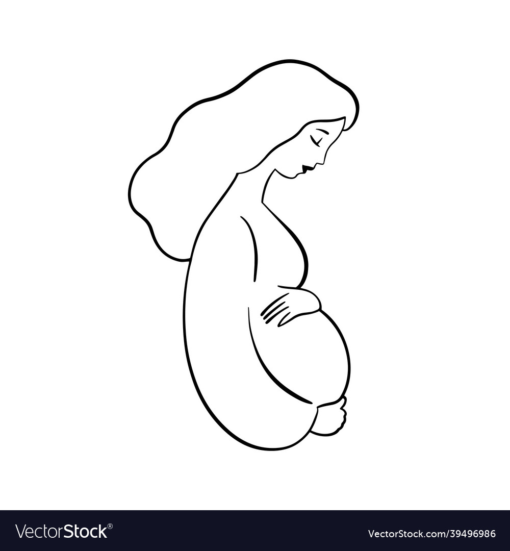 Hand drawn pregnant woman with curly hair profile Vector Image