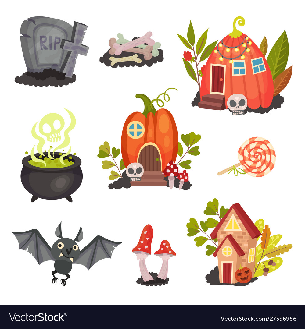 Set halloween objects and symbols vector image Set halloween objects and symbols