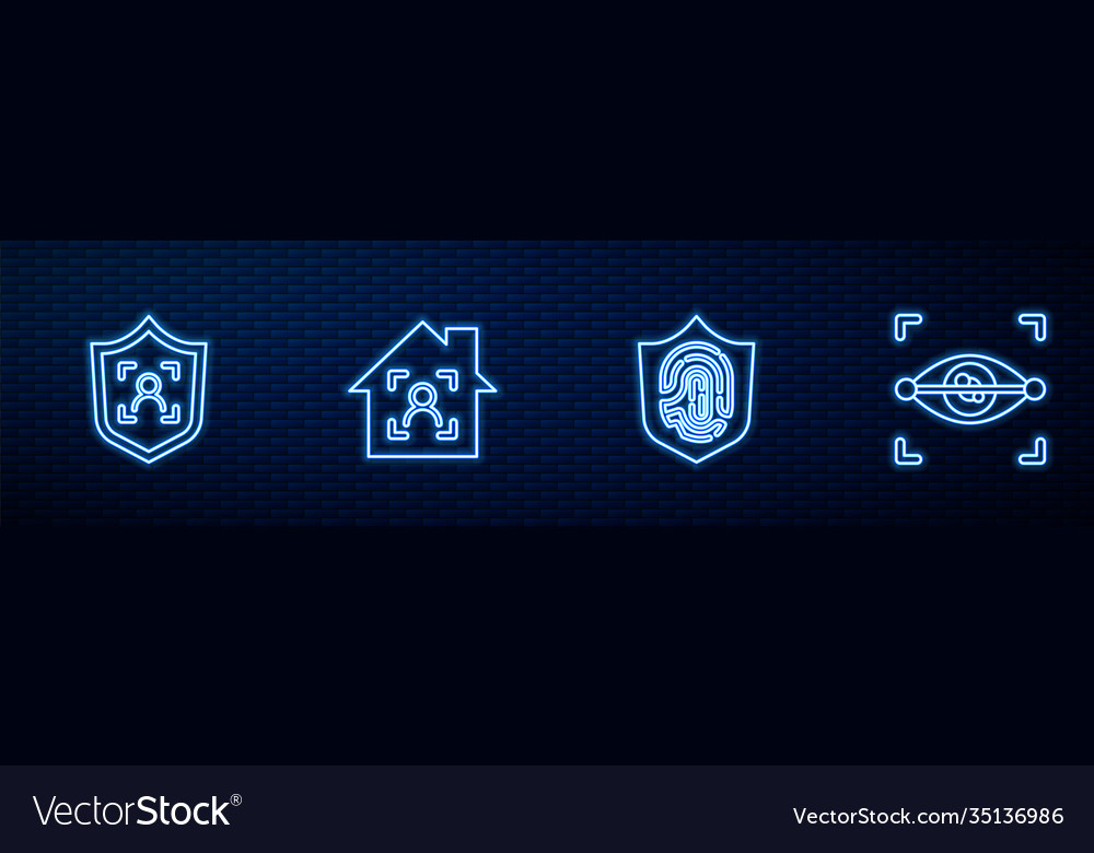 Set line fingerprint in shield face vector image Set line fingerprint in shield face