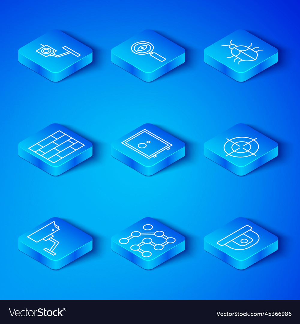 Set line security camera safe graphic password vector image Set line security camera safe graphic password
