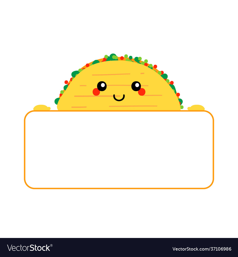 Taco character holding in hands blank card