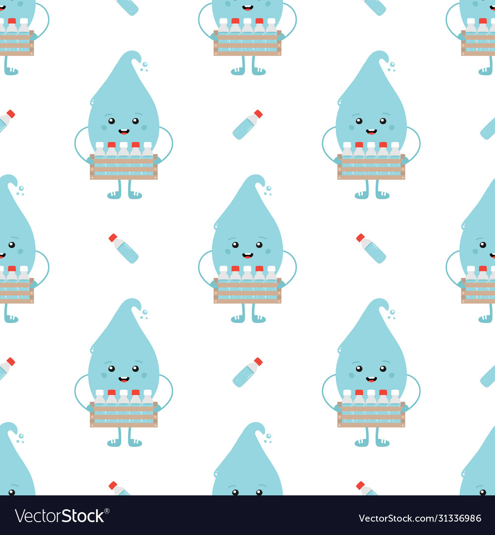 Water drop character holding box with bottles