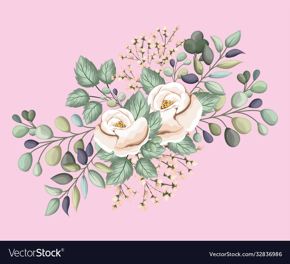 White rose flowers with leaves painting