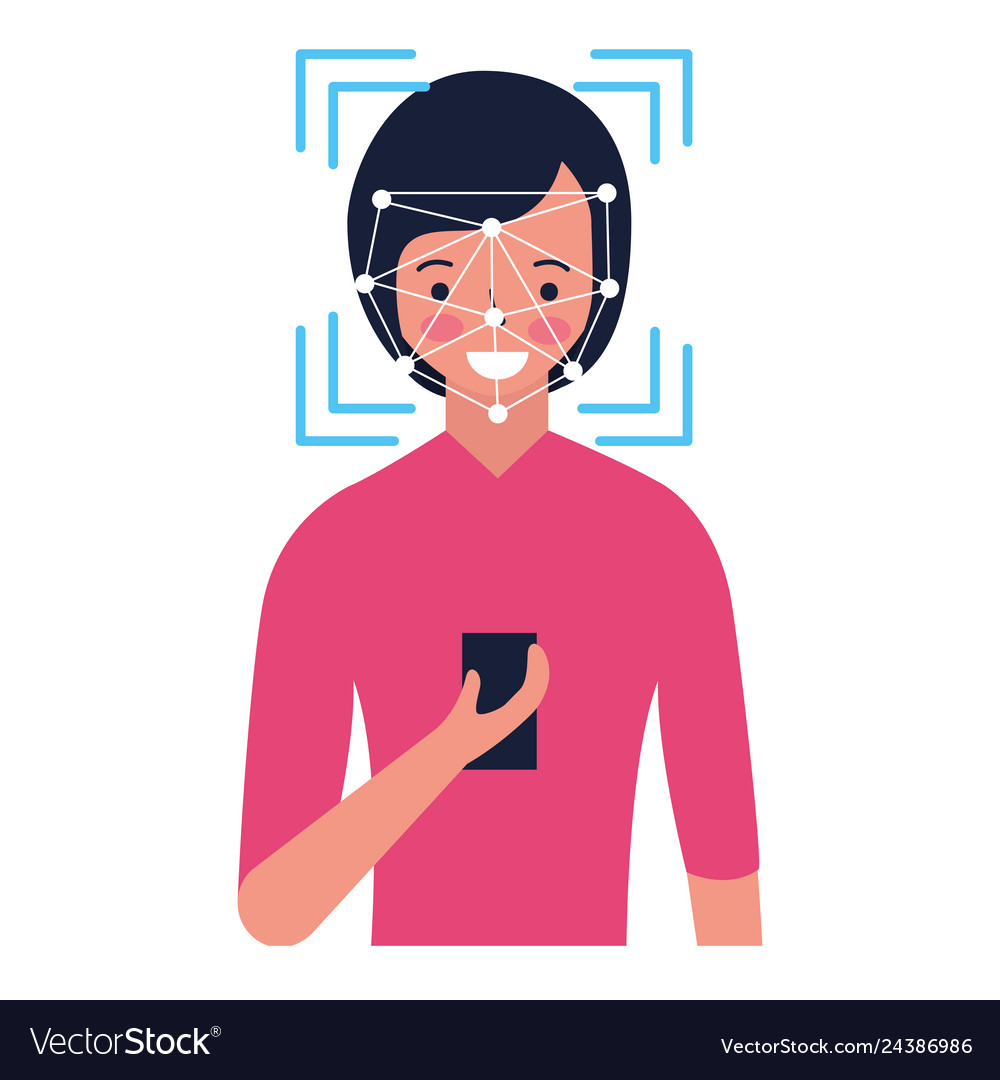 Woman face scan process gadget