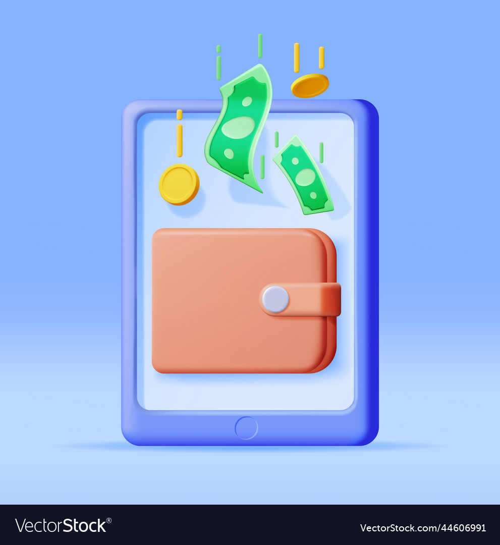 3d computer and wallet with money isolated vector image 3d computer and wallet with money isolated