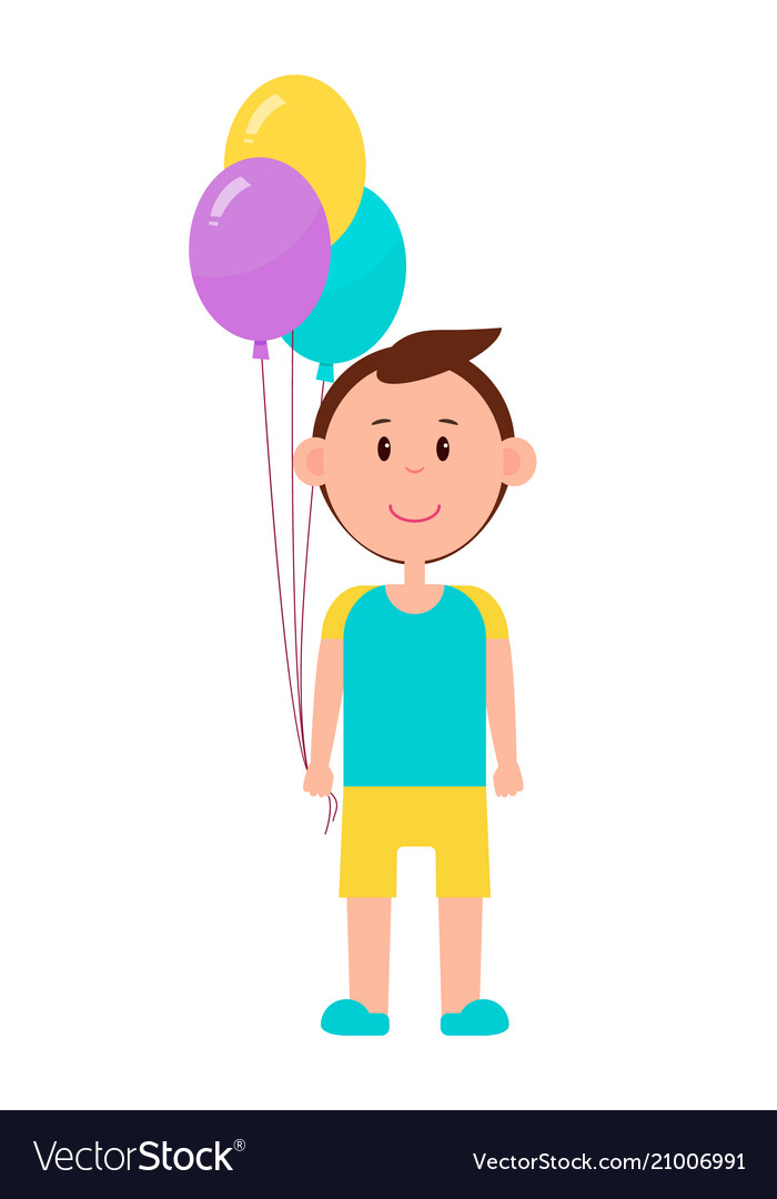 Cheerful boy with color balloons bright picture vector image Cheerful boy with color balloons bright picture