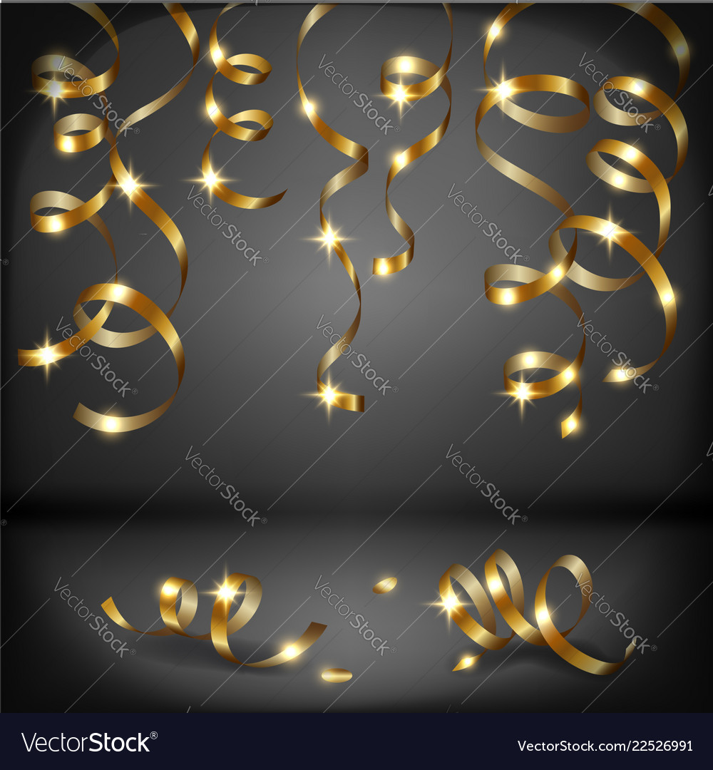 Gold serpentine metallic ribbons on black vector image Gold serpentine metallic ribbons on black