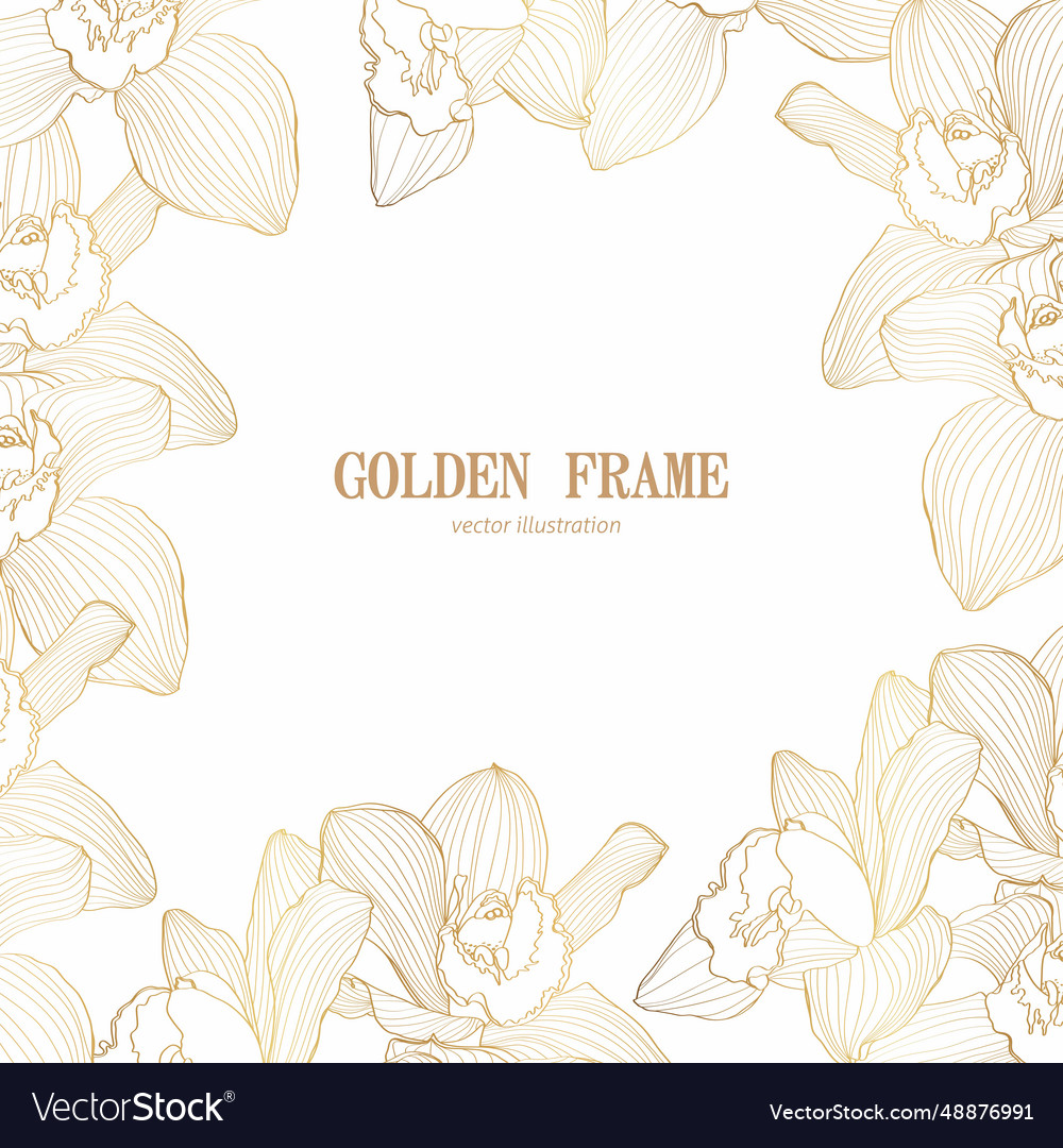 Golden orchid flowers card template