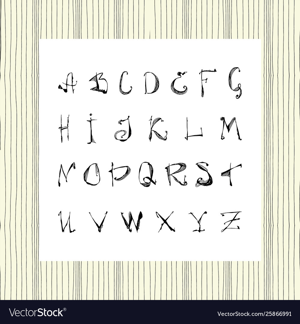 Hand drawn english alphabet black and white