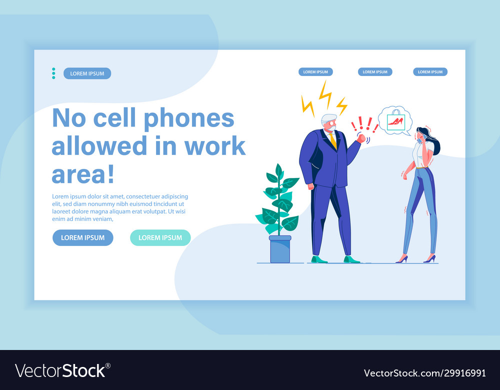 No cell phones allowed in workplace landing page Vector Image