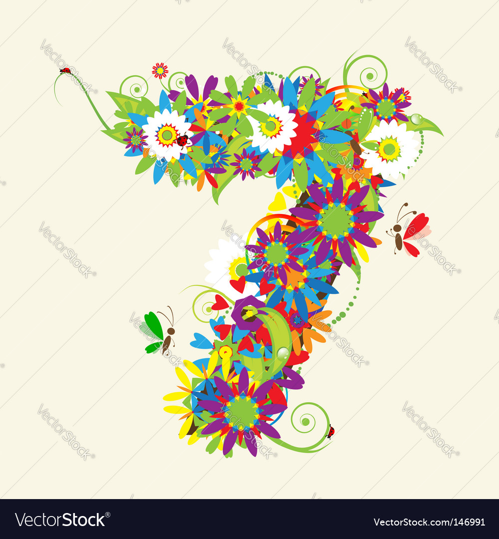 Number 7 floral design Royalty Free Vector Image