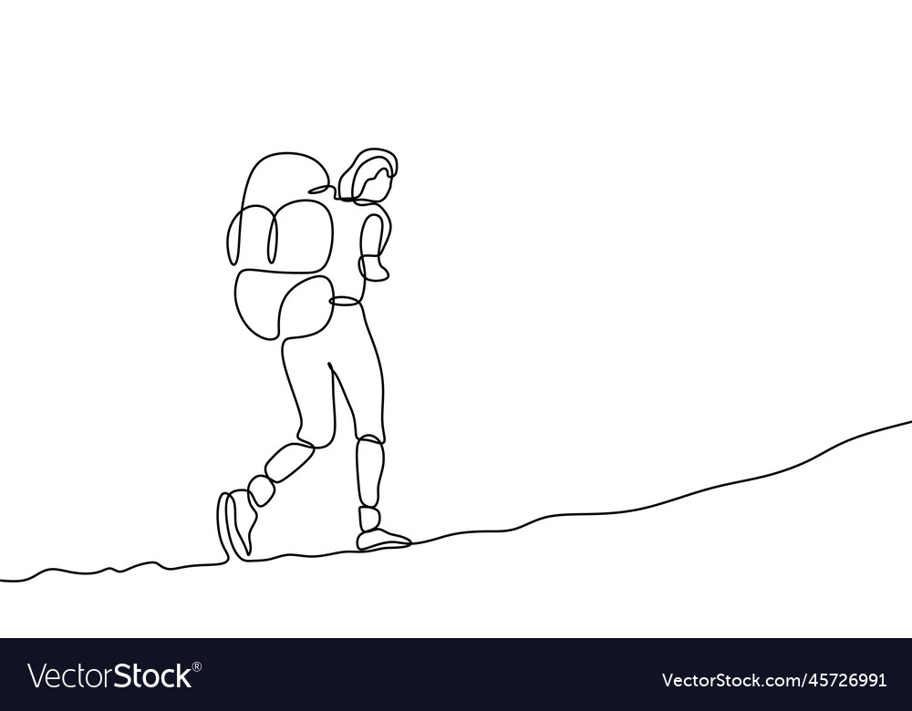 One line drawing of traveler walking continuous