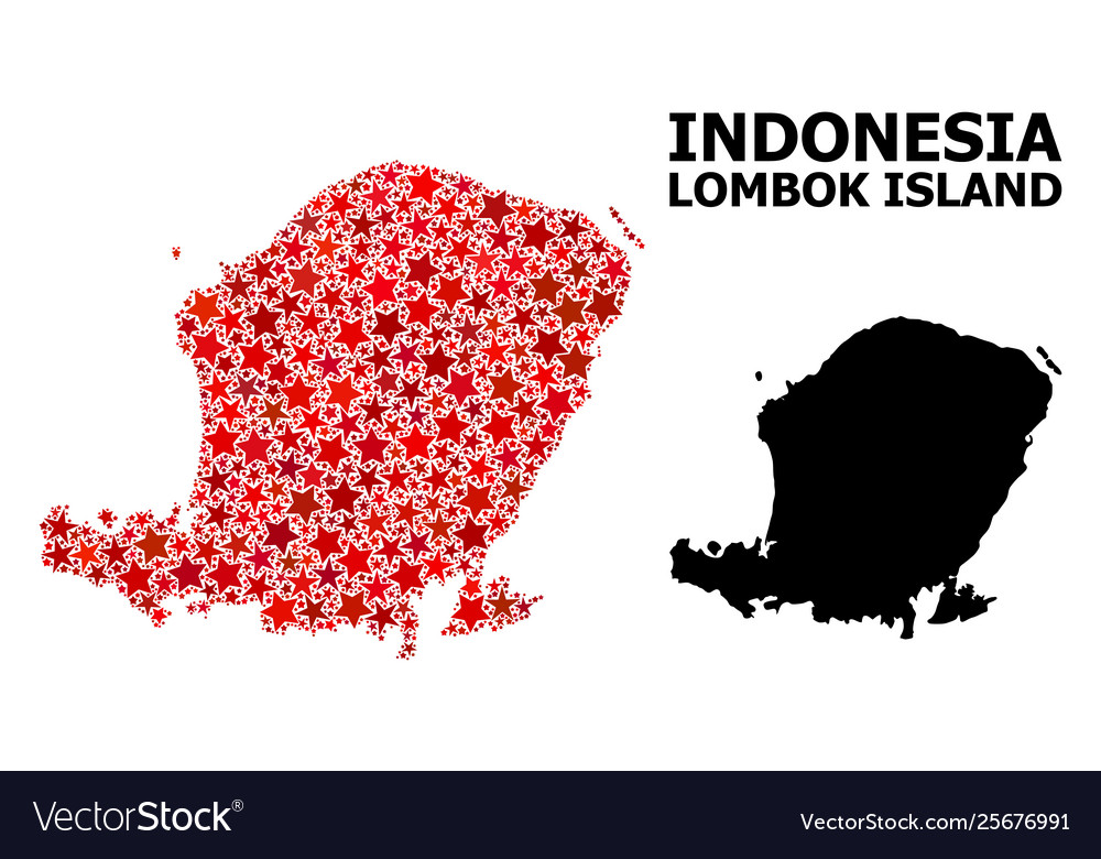 Red star pattern map lombok island Royalty Free Vector Image