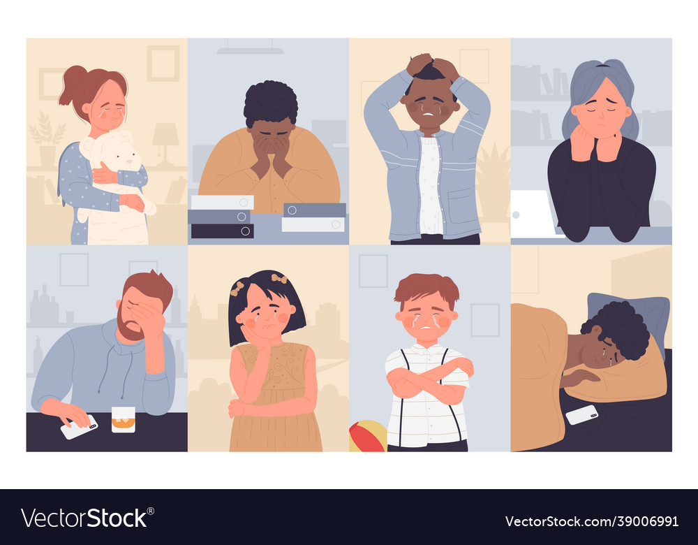 Sad depressed people mental loneliness set