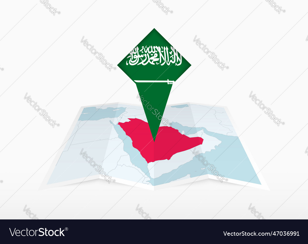 Saudi arabia is depicted on a folded paper map