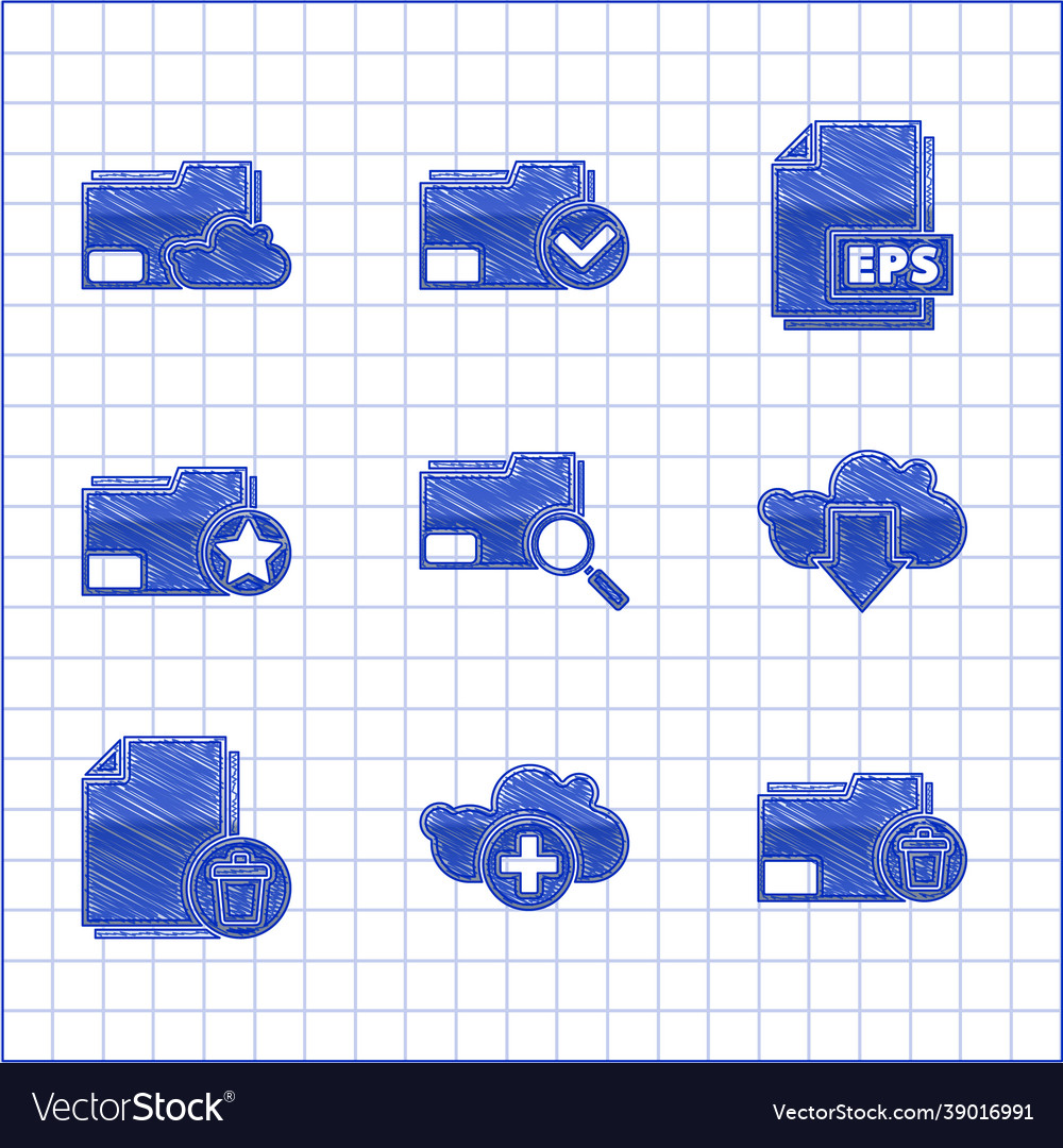 Set search concept with folder add cloud delete vector image Set search concept with folder add cloud delete