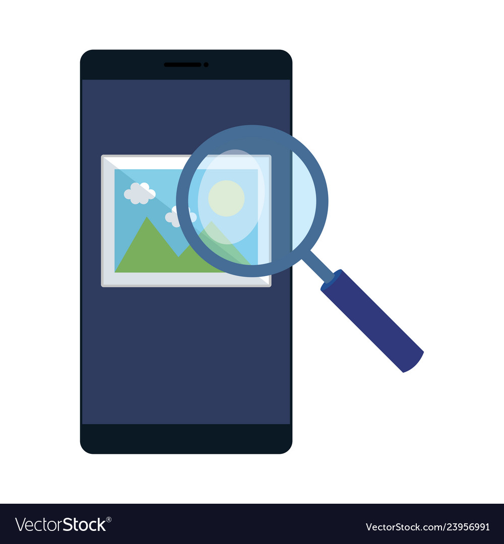 Smartphone with magnifying glass and picture file