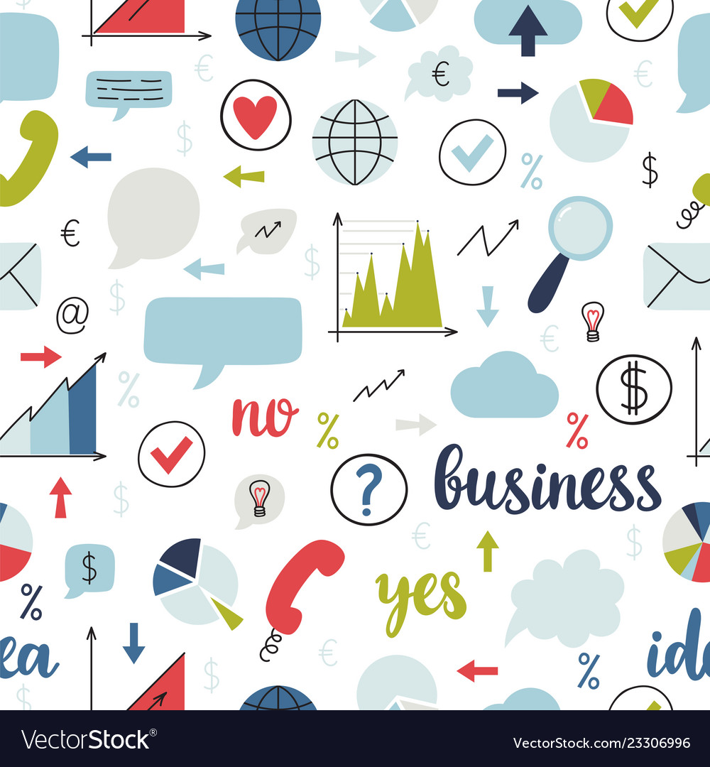 Business seamless pattern set icons