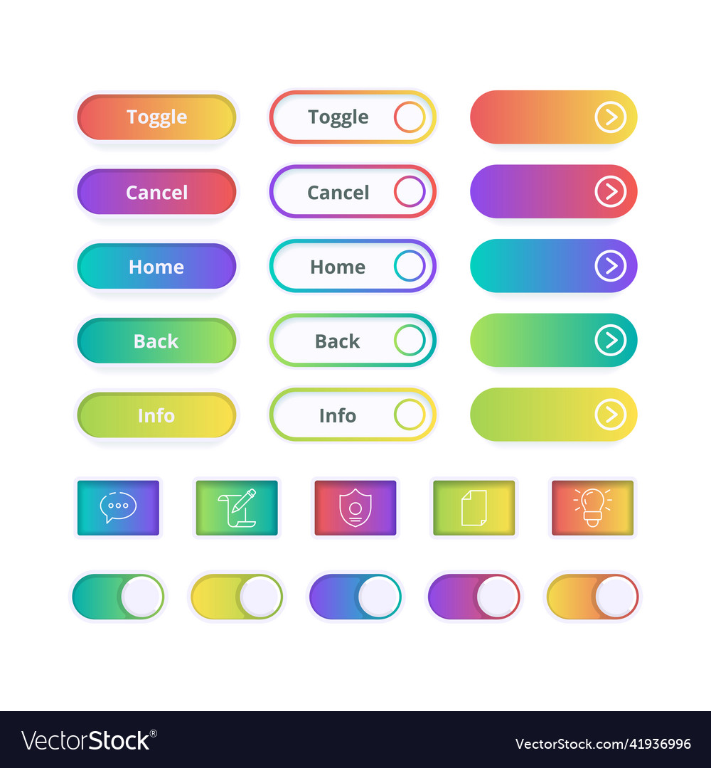 Colored gradient buttons game or website ui