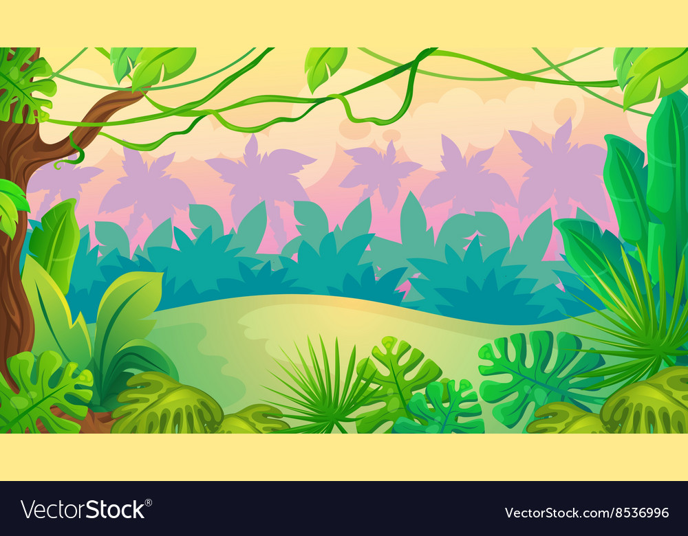 Fun sunset jungle landscape Royalty Free Vector Image