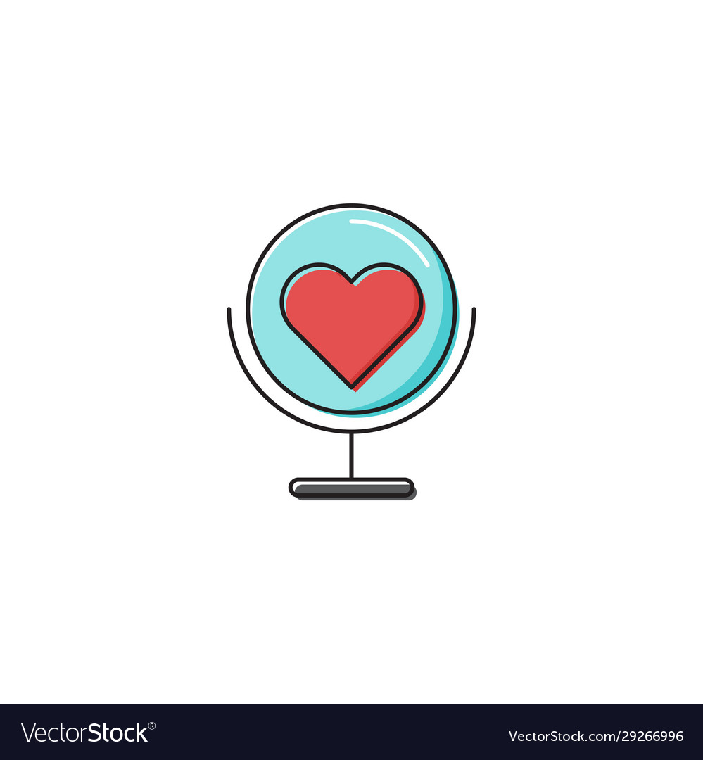 Globe with heart icon symbol isolated on white