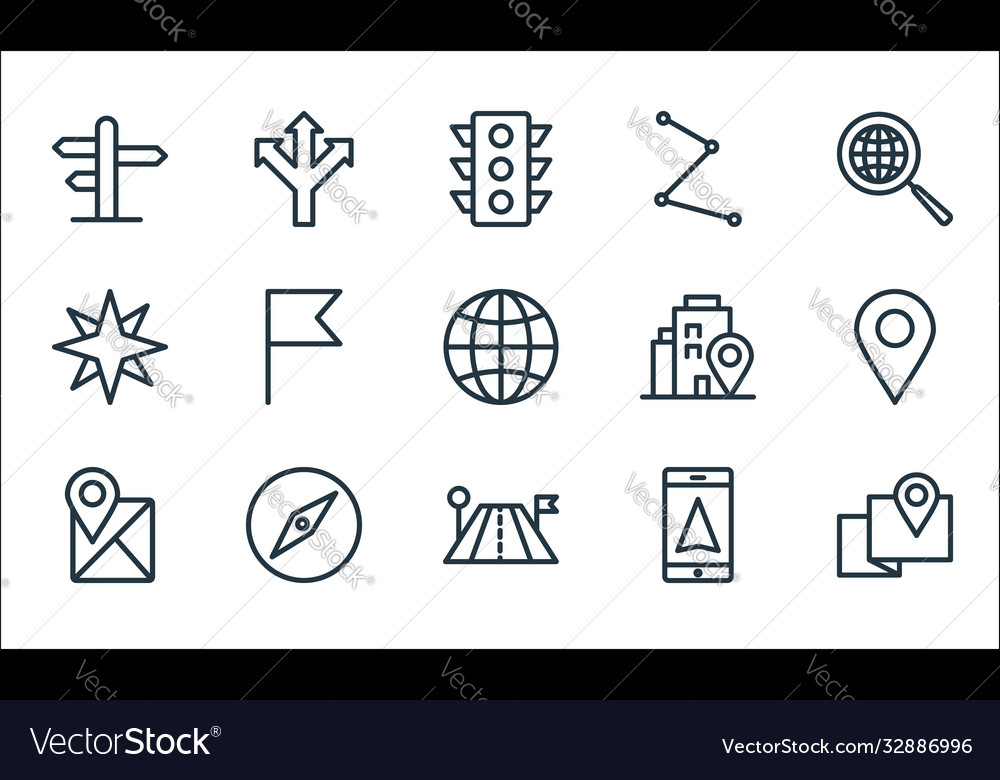 Navigation line icons linear set quality vector image Navigation line icons linear set quality