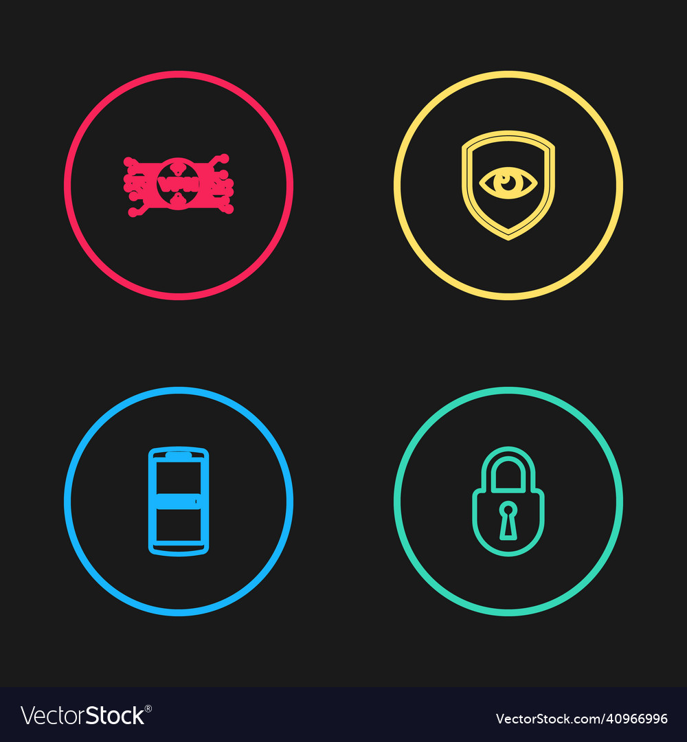 Set line mobile and password lock shield eye vector image Set line mobile and password lock shield eye