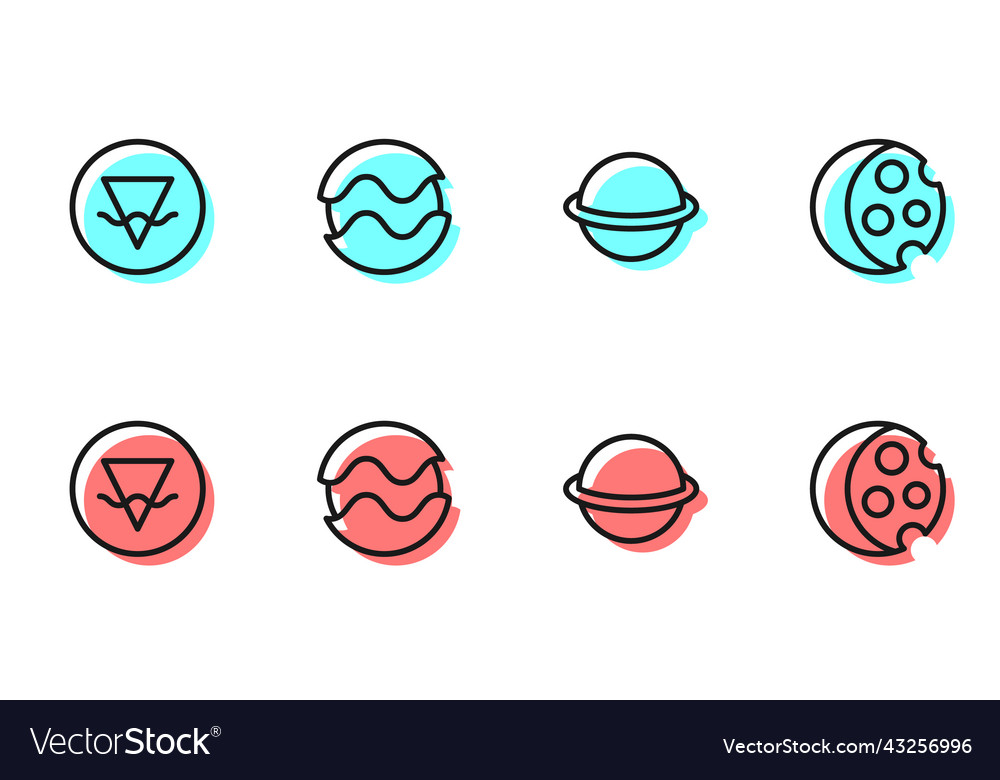 Set line planet saturn earth element and eclipse vector image Set line planet saturn earth element and eclipse