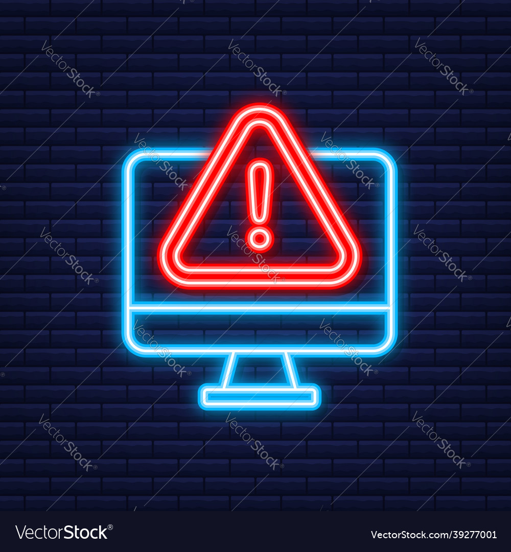 Alert message monitor notification neon icon vector image Alert message monitor notification neon icon