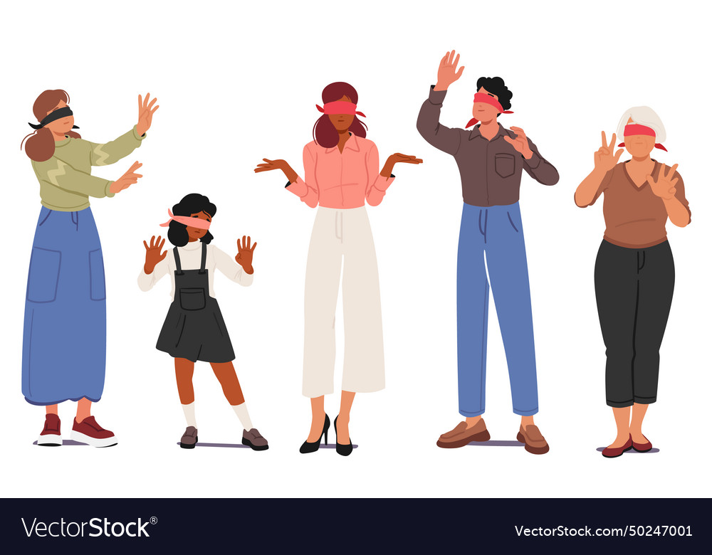 Blindfolded characters extend hands navigating Vector Image Blindfolded characters extend hands navigating