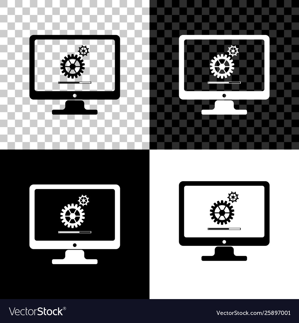 Computer monitor update process with gear progress vector image Computer monitor update process with gear progress