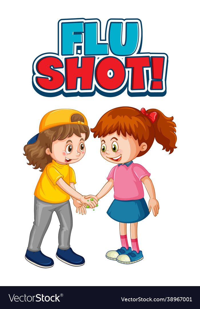 Flu shot font in cartoon style with two kids do Vector Image