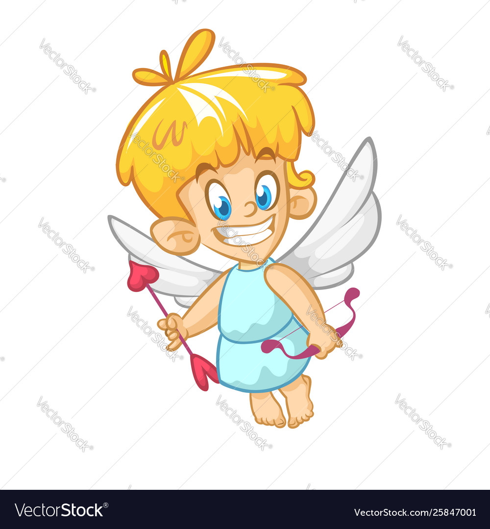 Funny cupid cartoon character with bow and arrow