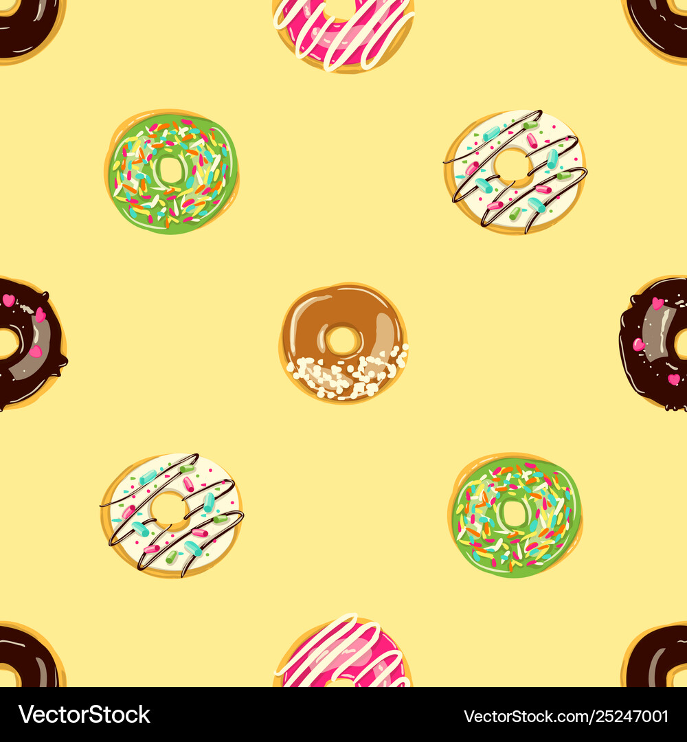 Glazed donuts seamless pattern bakery Royalty Free Vector