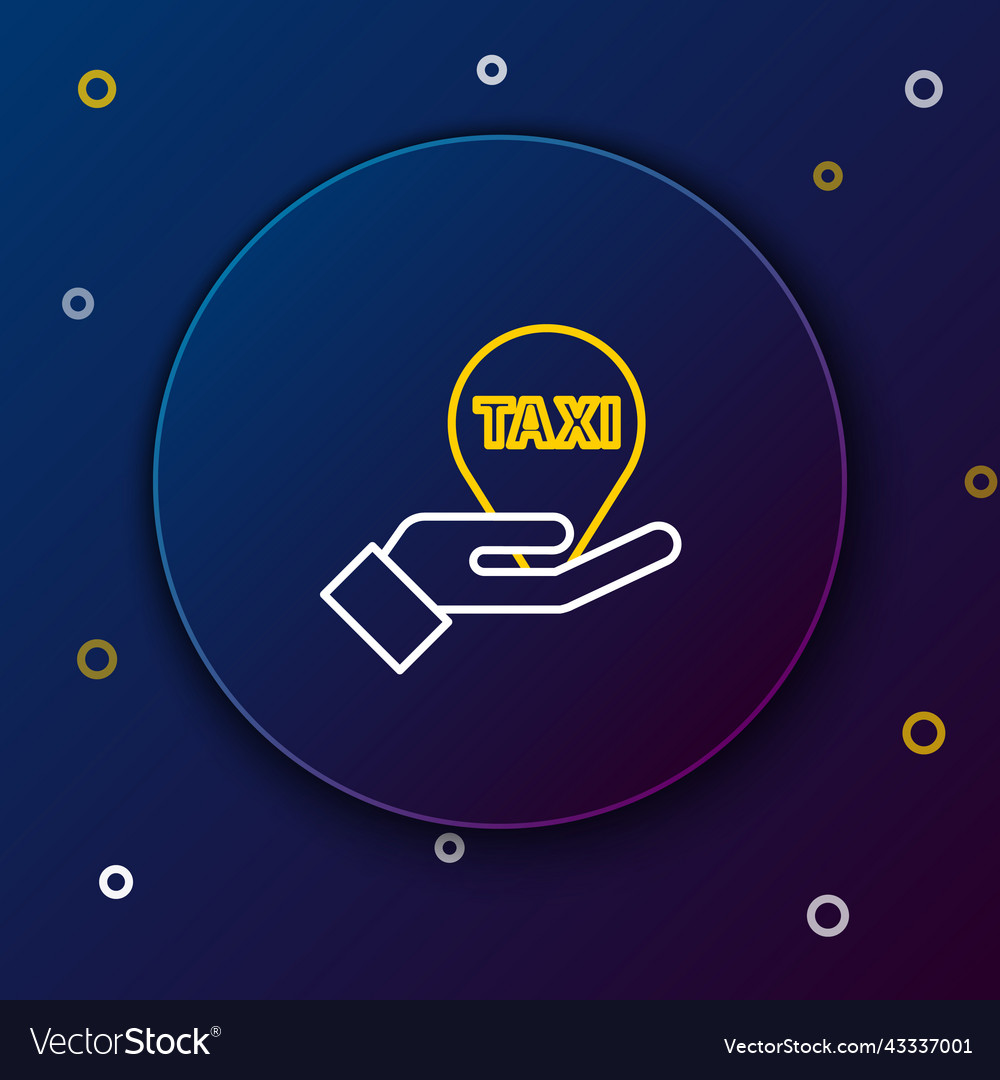 Line hand on map pointer with taxi icon isolated