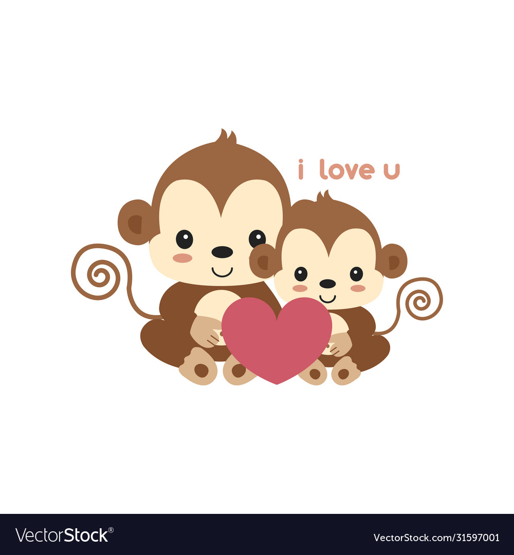 Mom and baby monkey cartoon Royalty Free Vector Image