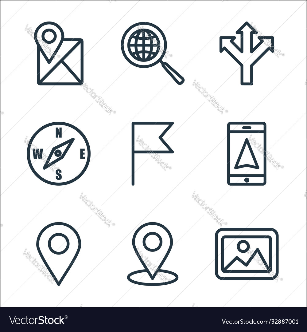 Navigation line icons linear set quality vector image Navigation line icons linear set quality