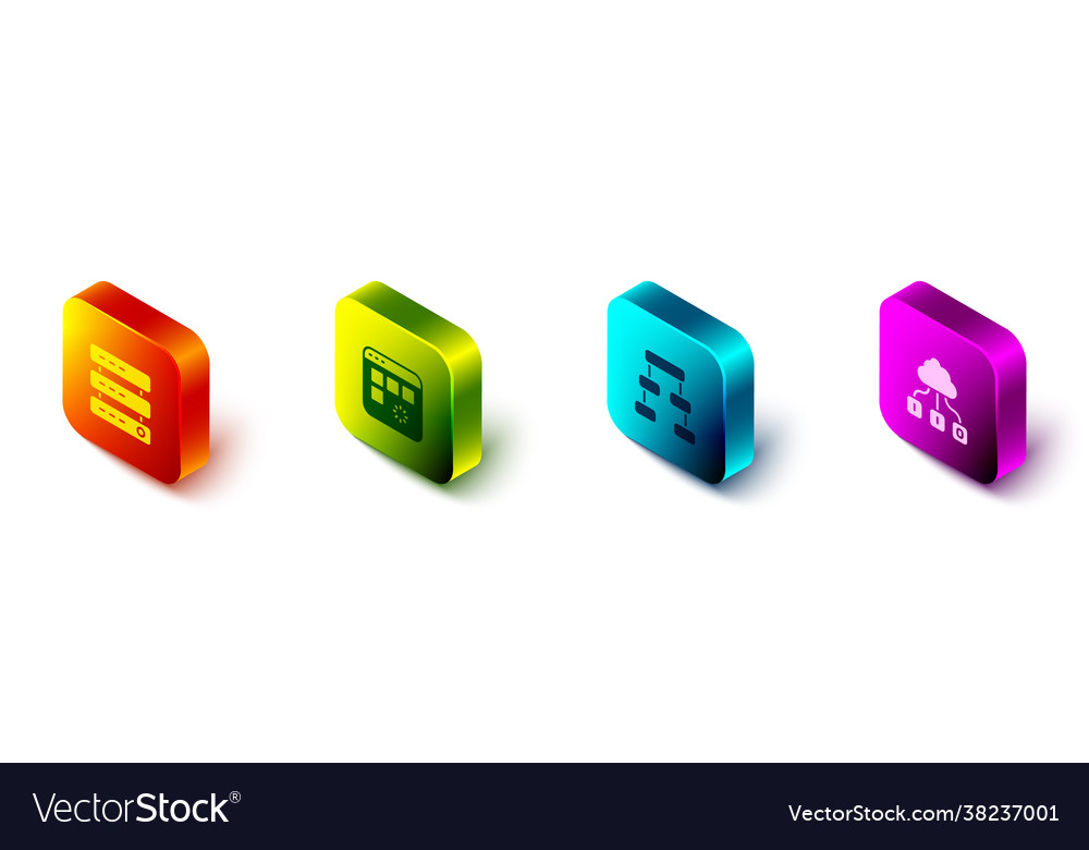 Set isometric server data web hosting loading vector image Set isometric server data web hosting loading