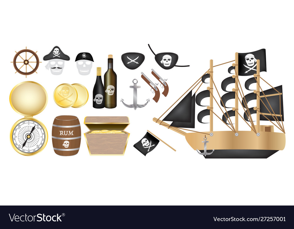 Set pirate object tool on a white background vector image Set pirate object tool on a white background