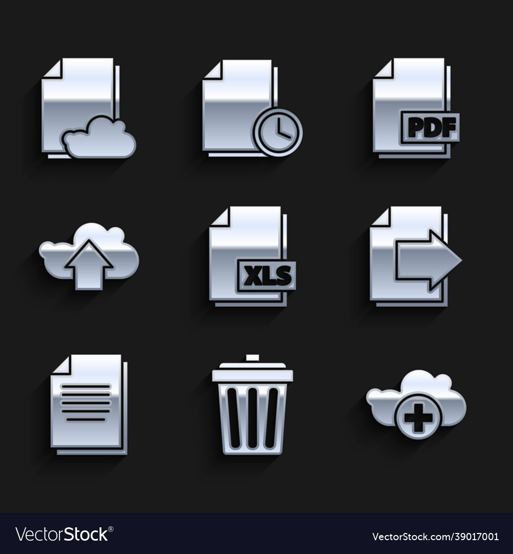 Set xls file document trash can add cloud next vector image Set xls file document trash can add cloud next