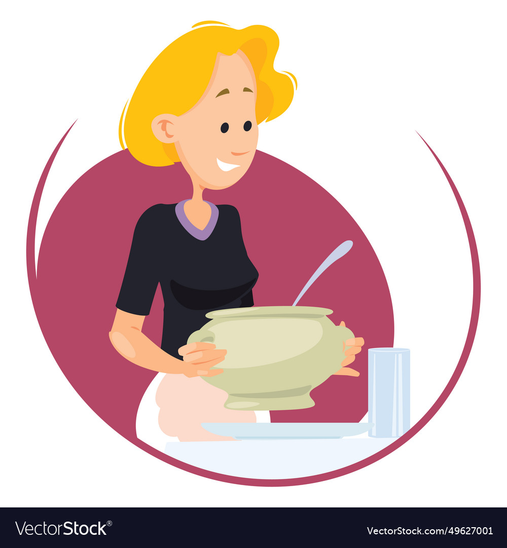 Woman with saucepan for internet and mobile