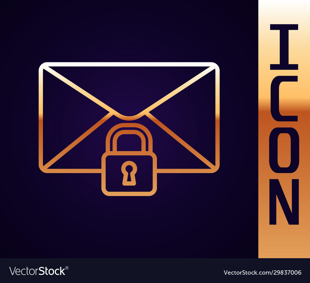 Gold line mail message lock password icon isolated vector image Gold line mail message lock password icon isolated