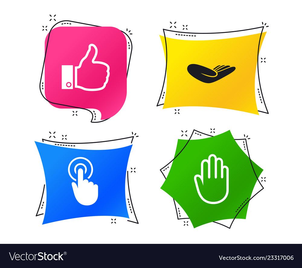 Hand icons like thumb up and click here symbols